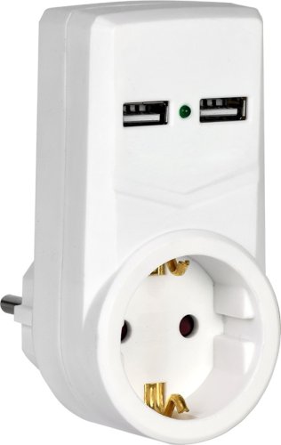 Адаптер с заземлением IEK Т-01/01 1-м+2xUSB тип A+A 2400мА белый картинка 